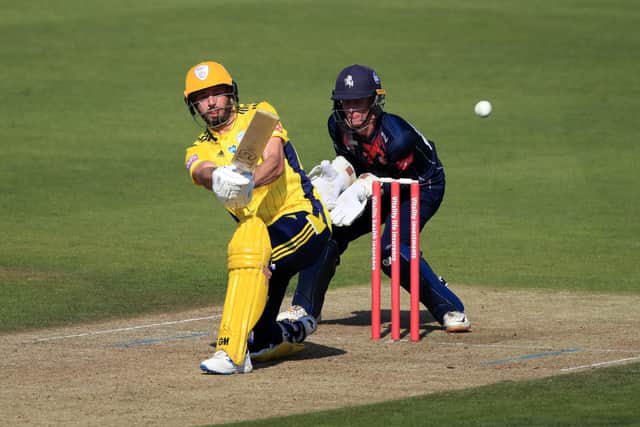 Hampshire's James Vince hits out during his innings of 48 against Kent. Picture: Adam Davy.