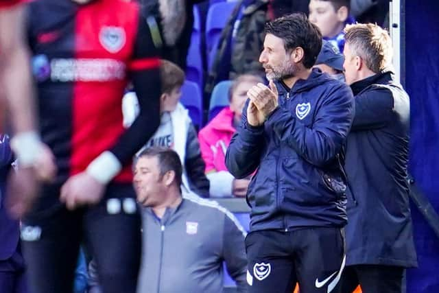 Pompey boss Danny Cowley at Portman Road on Saturday