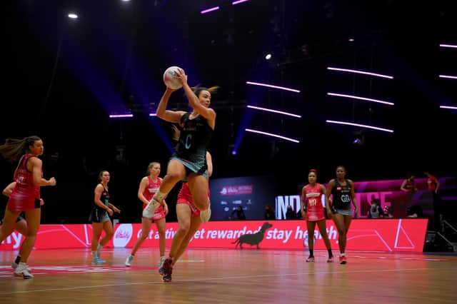 Yasmin Parsons in action for Surrey Storm during the Vitality Super League match against London Pulse at Studio 001, Wakefield, this month. Picture: Vitality Netball Superleague /Ben Lumley