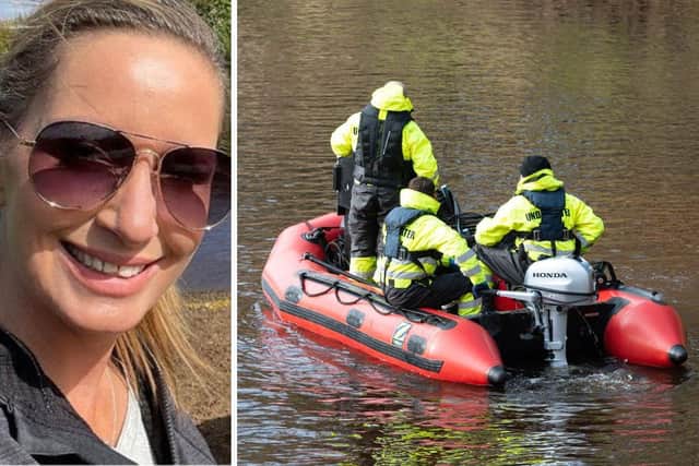 Nicola Bulley and right, one of the search teams that looked for her Main picture: Kelvin Stuttard