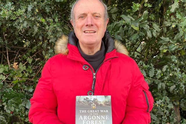 Richard Merry with his book the Great War of the Argonne Forest.