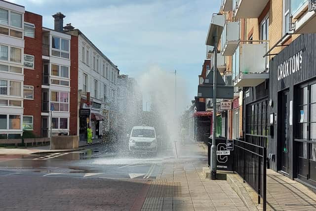 Burst water pipe in Palmerston Road South in Southsea on June 2, 2021. Picture by Fiona Callingham
