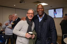Paul Walsh and Noel Blake were among those returning for Pompey's Former Players' Day at Fratton Park on Saturday. Picture: Habibur Rahman