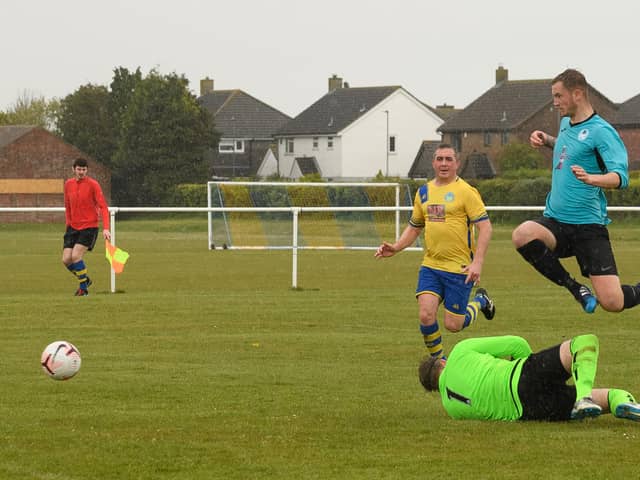 Jack Palmer scores for Burrfields against Meon Milton. Picture: Keith Woodland