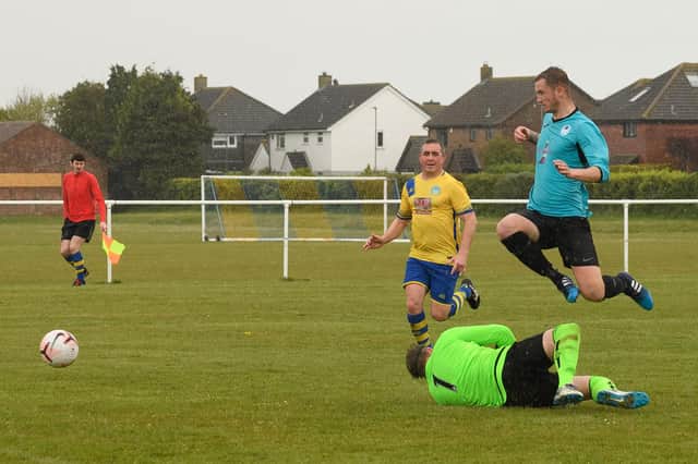 Jack Palmer scores for Burrfields against Meon Milton. Picture: Keith Woodland
