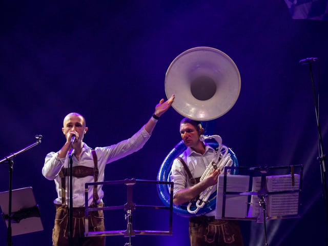 The Bavarian Strollers band onstage at the Oktoberfest. Picture: Mike Cooter (240922)