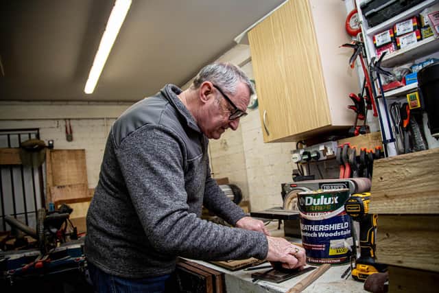 A look behind Staunton Men's shed in Havant on Wednesday, March 1 2023
Pictured: Richard Hockney working on a hedgehog house