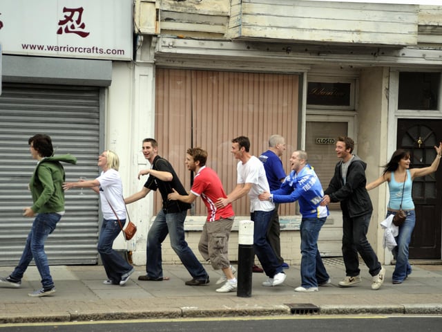 The post-match scene on Highland Road, Southsea, after Pompey beat Cardiff at WembleyPICTURE: MICHAEL SCADDAN (082179-0319)