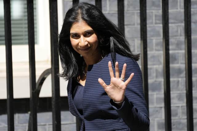Suella Braverman, attorney general, arrives for a cabinet meeting at 10 Downing Street in London, Thursday, July 7, 2022. (AP Photo/Frank Augstein)