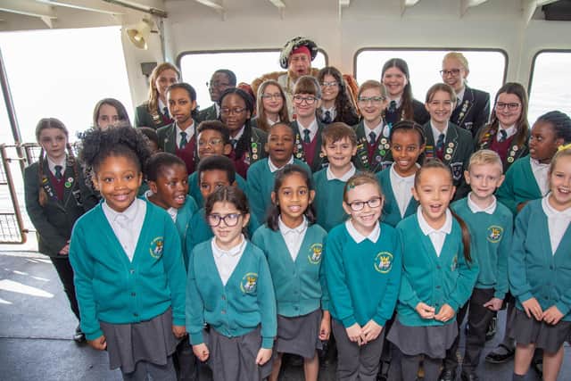Mary Rose Trust marks 40 years after the flagship was raised from the Solent seabed on Tuesday 11th October 2022  Pictured: Pupils from the Portsmouth Music Hub Choir  singing 'Diving on the Mary Rose'. Picture: Habibur Rahman