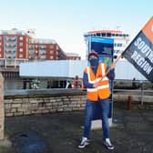 British Gas workers were at various locations around Portsmouth on Friday, January 22 on strike through the GMB Union.

Pictured is: Sonny Williams.

Picture: Sarah Standing (220121-1464)