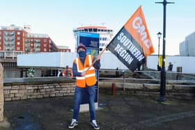 British Gas workers were at various locations around Portsmouth on Friday, January 22 on strike through the GMB Union.

Pictured is: Sonny Williams.

Picture: Sarah Standing (220121-1464)