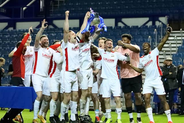 Horndean celebrate with the Portsmouth Senior Cup. Picture by Ken Walker