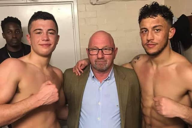 Moneyfields ABC coach Colin Hooker, centre, with Lucas Ballingall, left, and Mikey McKinson