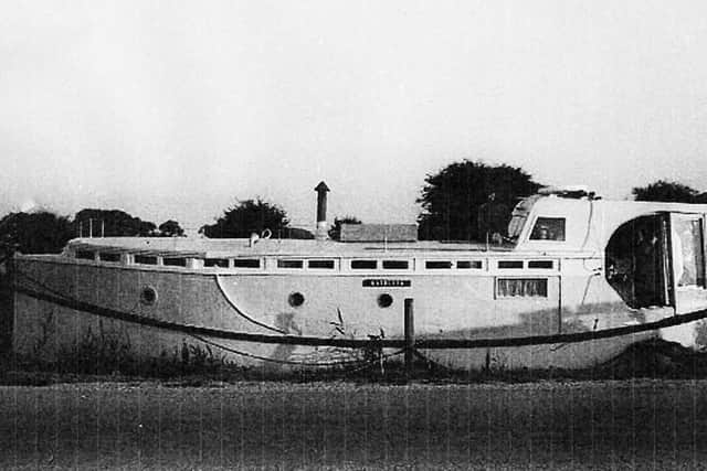 The houseboat Kathleen moored on the Chichester canal. Does she still survive?