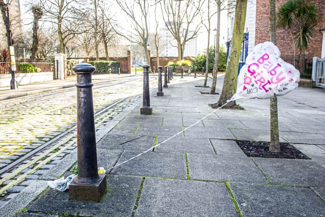 A single balloon marks the one-year anniversary of an infant girl being found dead in Old Commercial Road, Buckland, on January 25 in 2020. Photo taken on January 25, 2021. Picture: Habibur Rahman