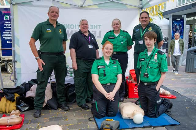 CPR training day for the public at Commercial Road, Portsmouth for Restart a Heart day on Friday 15th October 2021

Pictured: Ambulance service team  at the event 
Picture: Habibur Rahman