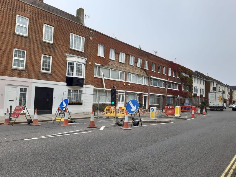 Temporary traffic lights in place.
