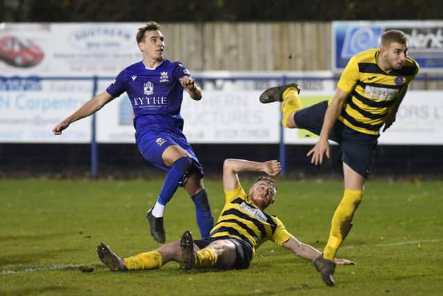 Baffins Milton (blue( inflicted Hamworthy's only Wessex Premier loss this season. Picture: Neil Marshall