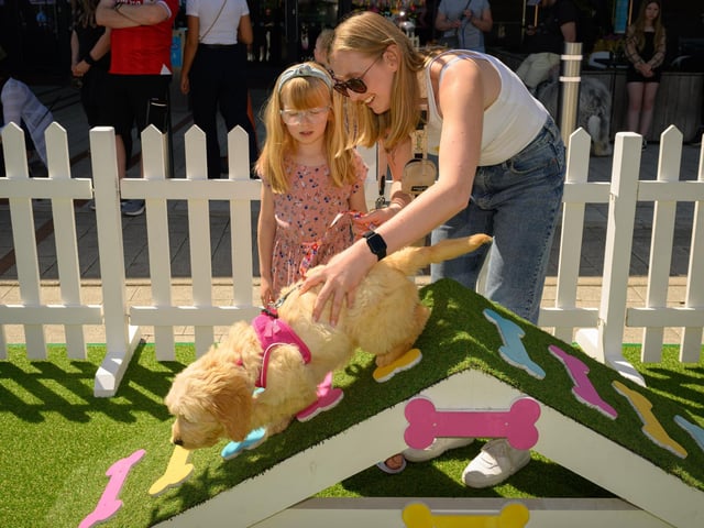 Milla and Georgie watch on as their dog Luna enjoys the course.Picture: Keith Woodland (250521-75)