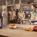 From left, The Captain (Ben Willbond), Kitty (Lolly Adefope), Thomas Thorne (Matthew Baynton), Lady Button (Martha Douglas-Howe), RObin (Laurence Rickard), Julian (Simon Farnaby) and Pat (Jim Howick) with their friend from the world of the living Alison (Charlotte Ritchie) (Picture: BBC/Monumental/Guido Mandozzi)