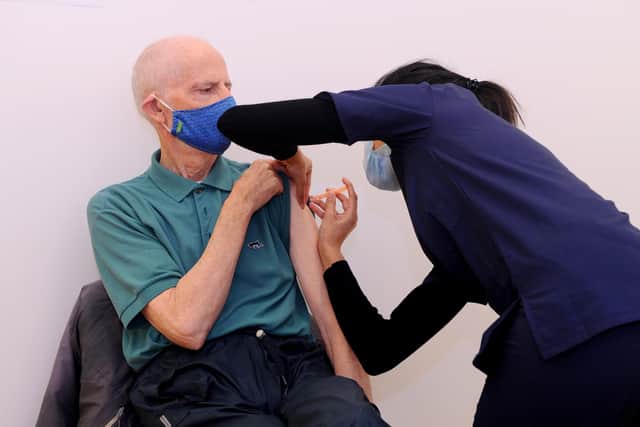 Tony Robinson (73) from Emsworth, was the first person to be vaccinated at the centre.

Picture: Sarah Standing (040221-2196)