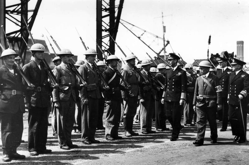 The King inspects members of the Local Defence Volunteers during a visit to Portsmouth on July 25, 1940