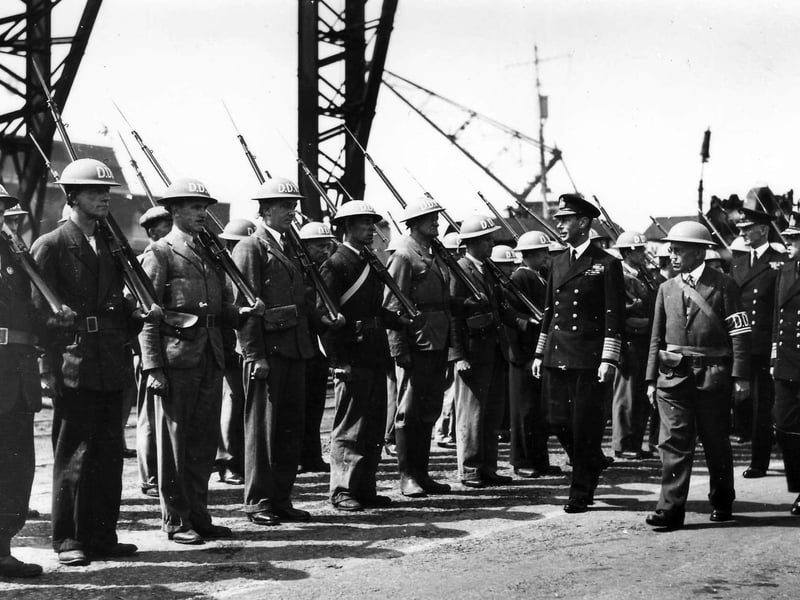 The King inspects members of the Local Defence Volunteers during a visit to Portsmouth on July 25, 1940