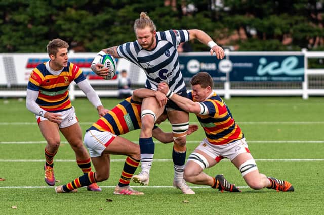 Havant in action during their 2019/20 London Division 1 title-winning season against KCS Old Boys. Competitive league rugby won't return to Hooks Lane until September 2021 at the earliest. Picture: Vernon Nash
