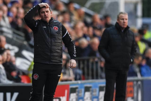 Fleetwood Town manager Joey Barton, with Kenny Jackett in the background. Picture: Daniel Chesterton/phcimages.com