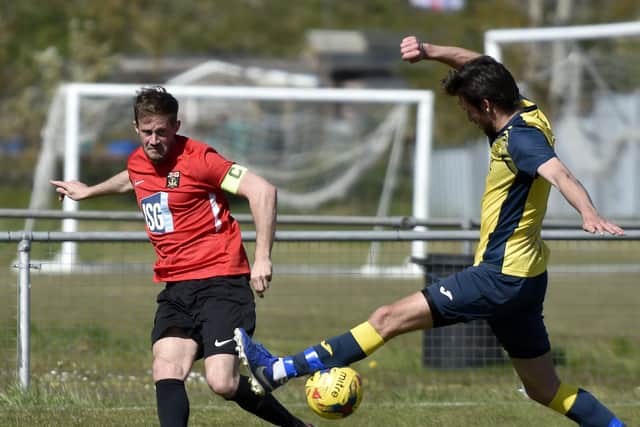Midfielder Tom Settle missed a late spot-kick for Fareham at Bournemouth - one of two penalties they failed to convert on the day Picture: Allan Hutchings (030421-069)