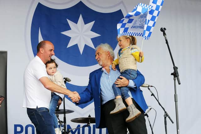 Manager Paul Cook and chairman Iain McInnes celebrate Pompey's League Two title success on Southsea Common. Before the month was out, Cook had left. Picture: Joe Pepler