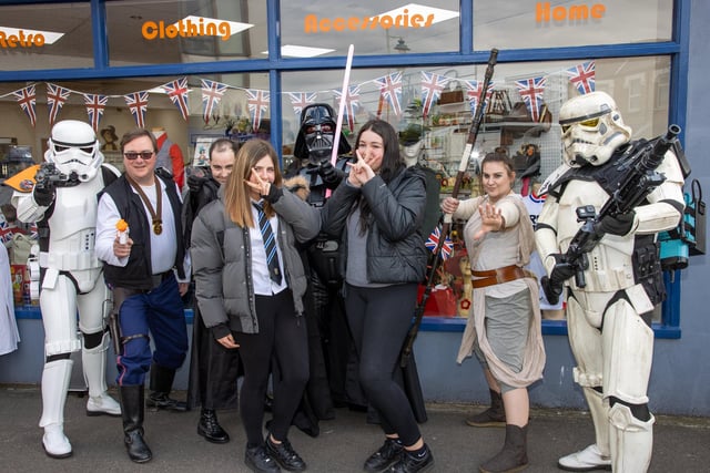 Star Wars day was celebrated in full force on Thursday afternoon at Vanguard Comics with characters from the movies posing for photos with fans.

Pictured - Angel Makwana, 13 and Lilly Scott, 13

Photos by Alex Shute