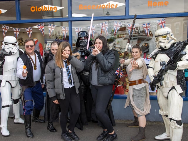 Star Wars day was celebrated in full force on Thursday afternoon at Vanguard Comics with characters from the movies posing for photos with fans.
Pictured - Angel Makwana, 13 and Lilly Scott, 13
Photos by Alex Shute