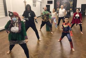 PSKO Karate in Leigh Park ran a Supersiblings Training event to raise money for Adelle Spindlove's book series about children with disabilities. Pictured: People taking part in their costumes