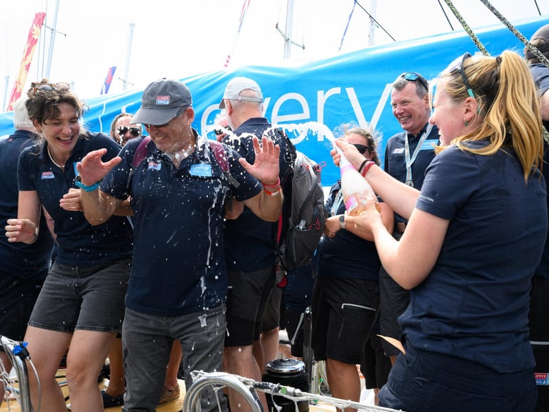 Crew members celebrate their return.Picture: Keith Woodland (270721-52)