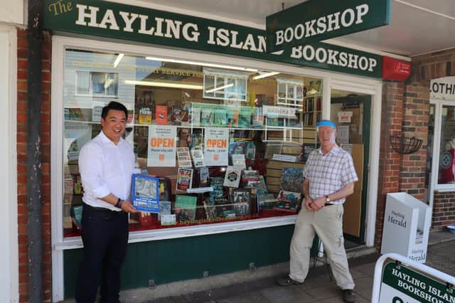 Alan Mak MP with Hayling Bookshop co-owner Colin Telford.