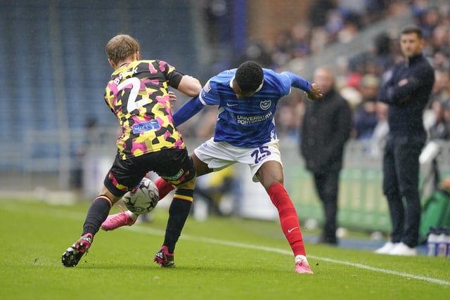 Abu Kamara comes unstuck against his Carlisle marker.