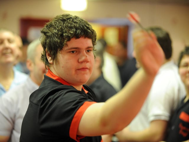 Luke Duff competing in the Cosham Christmas Darts Open at Cosham Royal British Legion in 2010.