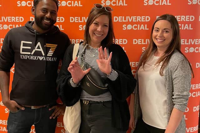 Regional director Terence Carvalho with Nicole Louise Geddes from Manic Stage Productions and operations director Natalie Clarke at Delivered Social’s Social Clinics at the Queen’s Hotel Portsmouth. Pic supplied