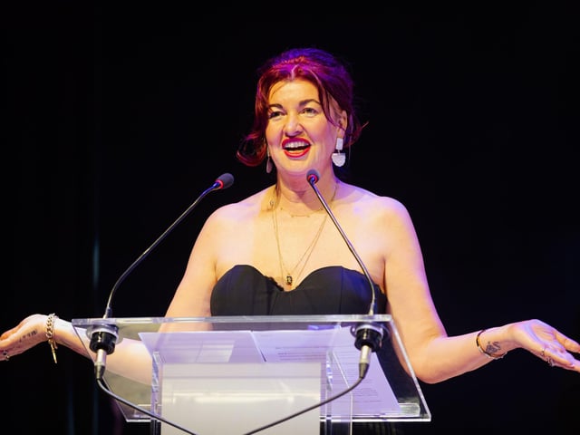 A shocked LuLu Whitmore collects her award for Outstanding Contribution to Business  Picture: Keith Woodland (270321-340)