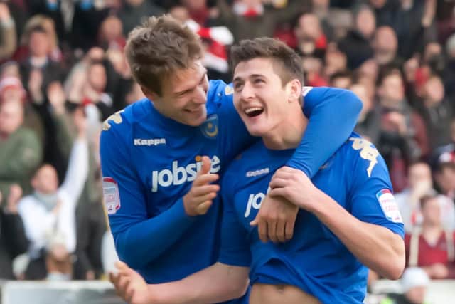 Joel Ward celebrates scoring against Southampton at Fratton Park in December 2011. Picture: Oliver Zee