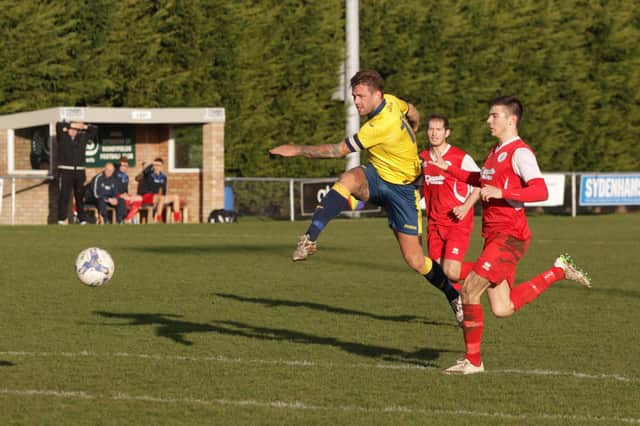 Steve Hutchings in action for Moneyfields against Fawley in  a Wessex League game in 2017.
Photo: Habibur Rahman