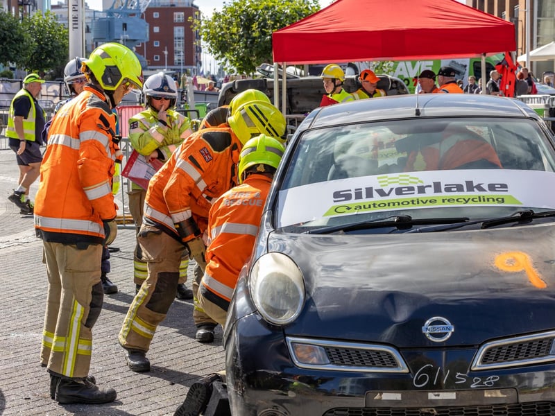 Firefighters demonstrate how to extract victim from a car crash during the UKRO event at Gunwharf Quays. Picture: Mike Cooter (280924)