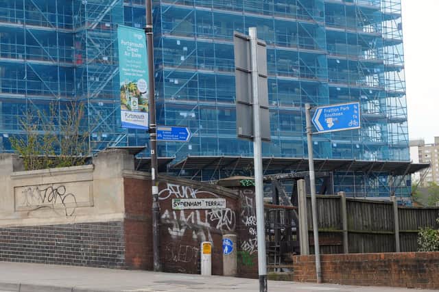 Eyesore: Graffiti pictured on the Fratton Road bridge
Picture: Sarah Standing (190422-1654)