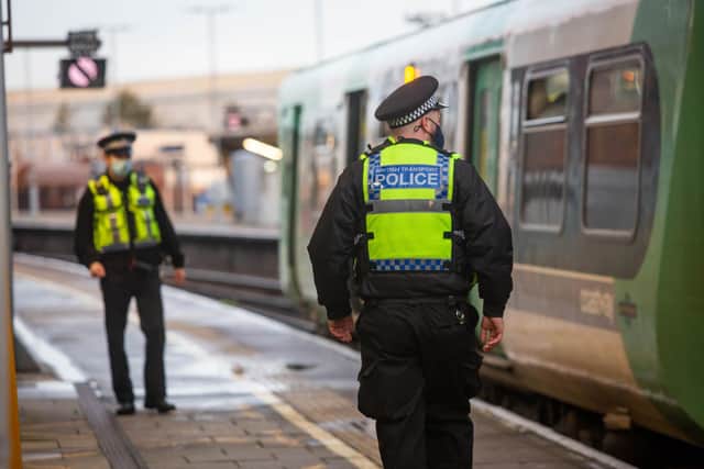 British Transport Police, MOD Police and Hampshire officers were at Fratton railway station seeking to disrupt county line gangs on 3 February 2021.Pictured:  Police presence at Fratton railway station.Picture: Habibur Rahman