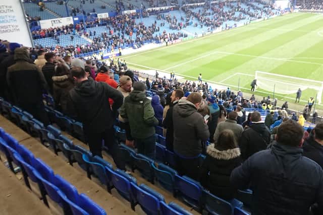 The Fratton End after the final whistle. Mr Westwood was asked to leave the stadium at half-time.