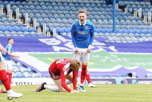 The frustration is evident with Ronan Curtis as Pompey failed to reach the play-offs on the final day. Picture: Joe Pepler