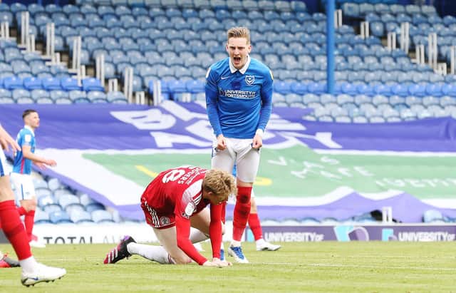 The frustration is evident with Ronan Curtis as Pompey failed to reach the play-offs on the final day. Picture: Joe Pepler