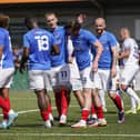 Goal, Portsmouth midfielder Ryan Tunnicliffe scores, Portsmouth 1-0 Havant and Waterlooville during the Pre-Season Friendly match between Havant & Waterlooville FC and Portsmouth at Westleigh Park, Havant , United Kingdom on 2 July 2022.